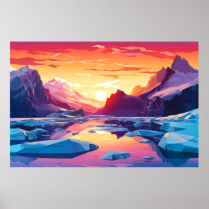 Landschap Winter Zonsondergang Landschap Natuur Poster