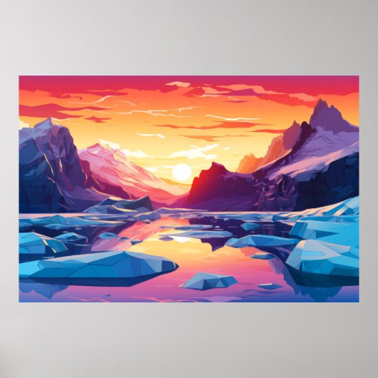 Landschap Winter Zonsondergang Landschap Natuur Poster (Voorkant)
