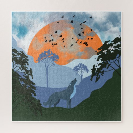 Landschap Wolf Zon Bergen Legpuzzel (Verticaal)