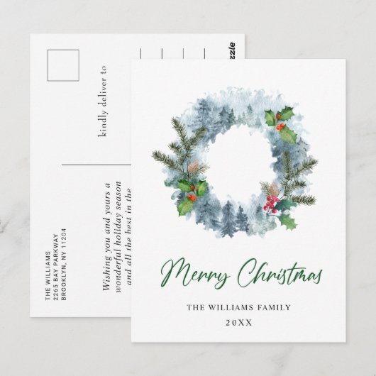 Landschap Wreater Kerstmis Holly Berry Holiday Briefkaart (Voorkant / Achterkant)