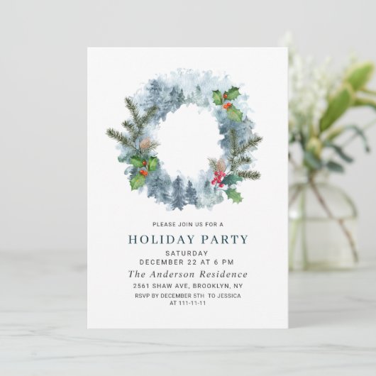 Landschap Wreater Kerstmis Holly Berry Party Kaart (Staand voorkant)