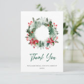 Landschap Wreath Holly Berry Pine Forest Kerstmis Bedankkaart (Staand voorkant)