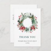 Landschap Wreath Holly Berry Pine Forest Kerstmis Bedankkaart (Voorkant / Achterkant)