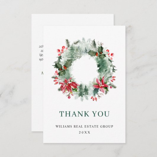 Landschap Wreath Holly Berry Pine Forest Kerstmis Bedankkaart (Voorkant / Achterkant)