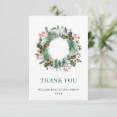 Landschap Wreath Holly Berry Pine Forest Kerstmis Bedankkaart (Staand voorkant)