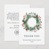 Landschap Wreath Holly Berry Pine Forest Kerstmis Bedankkaart (Voorkant / Achterkant)