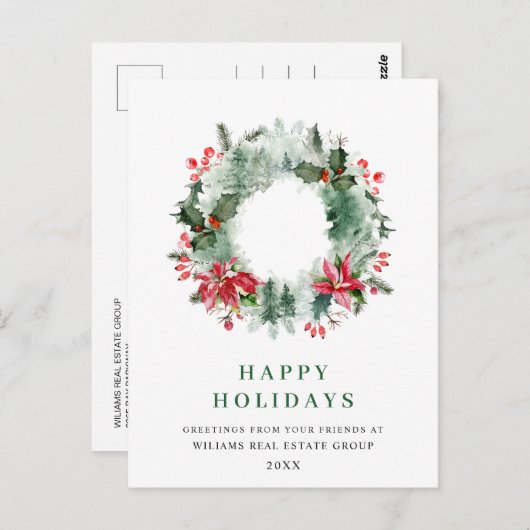 Landschap Wreath Holly Berry Pine Forest Kerstmis Briefkaart (Voorkant / Achterkant)