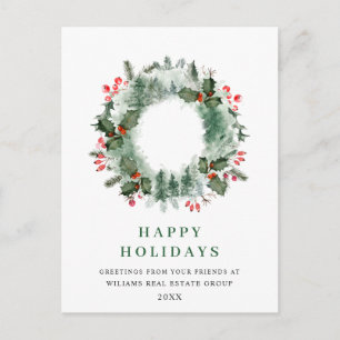 Landschap Wreath Holly Berry Pine Forest Kerstmis Briefkaart