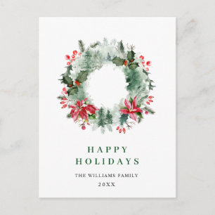 Landschap Wreath Holly Berry Pine Forest Kerstmis Briefkaart