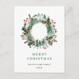 Landschap Wreath Holly Berry Pine Forest Kerstmis Briefkaart