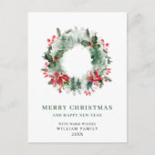 Landschap Wreath Holly Berry Pine Forest Kerstmis Briefkaart (Voorkant)