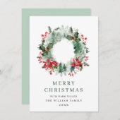 Landschap Wreath Holly Berry Pine Forest Kerstmis Feestdagenkaart (Voorkant / Achterkant)