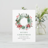 Landschap Wreath Holly Berry Pine Forest Kerstmis Feestdagenkaart (Staand voorkant)