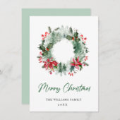 Landschap Wreath Holly Berry Pine Forest Kerstmis Feestdagenkaart (Voorkant / Achterkant)