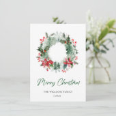 Landschap Wreath Holly Berry Pine Forest Kerstmis Feestdagenkaart (Staand voorkant)