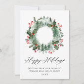 Landschap Wreath Holly Berry Pine Forest Kerstmis Feestdagenkaart (Voorkant)