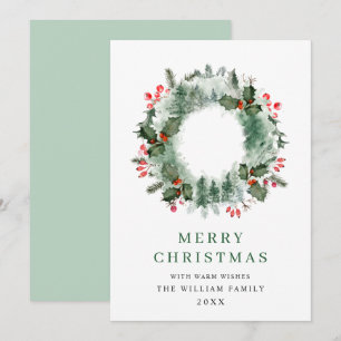 Landschap Wreath Holly Berry Pine Forest Kerstmis Feestdagenkaart
