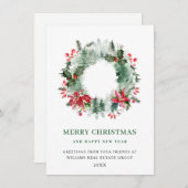 Landschap Wreath Holly Berry Pine Forest Kerstmis Feestdagenkaart (Voorkant / Achterkant)