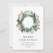 Landschap Wreath Holly Berry Pine Forest Kerstmis Feestdagenkaart (Voorkant)