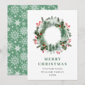 Landschap Wreath Holly Berry Pine Forest Kerstmis Feestdagenkaart (Voorkant / Achterkant)