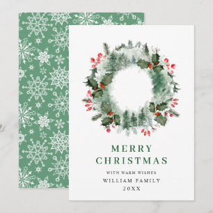 Landschap Wreath Holly Berry Pine Forest Kerstmis Feestdagenkaart