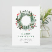 Landschap Wreath Holly Berry Pine Forest Kerstmis Feestdagenkaart (Staand voorkant)
