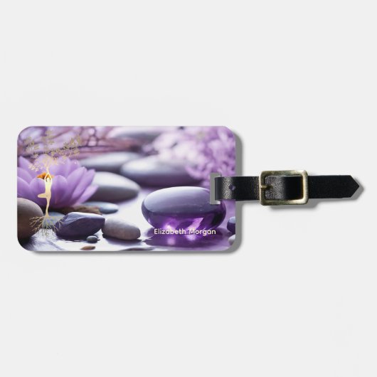Landschap, Zen Stenen Lotus Paars Bagagelabel (Voorkant horizontaal)