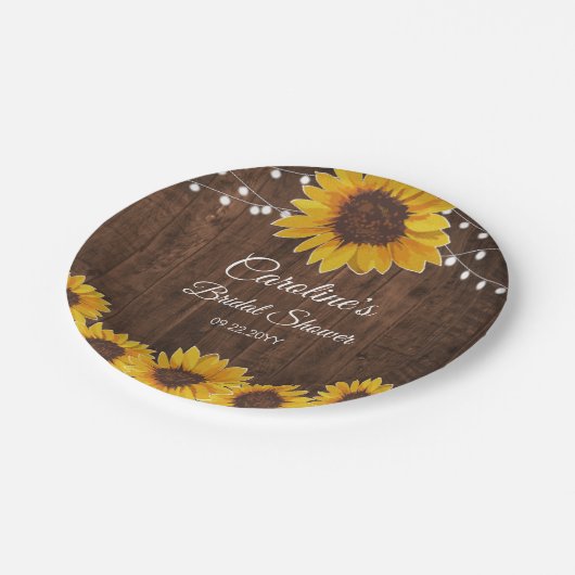 Landschap Zonnebloem Slingerlampjes Houten Bruilof Papieren Bordje (Gekanteld)