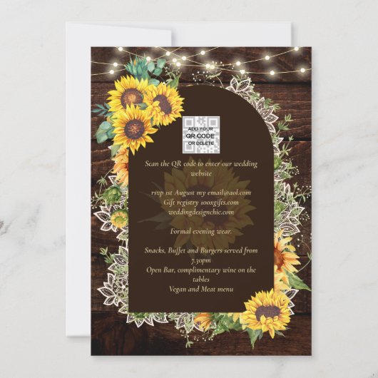 Landschap Zonnebloemen Lichten Kant Boog Bruiloft Kaart (Achterkant)