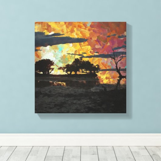 LANDSCHAP ZONSONDERGANG CANVAS AFDRUK (Insitu (Houten vloer))