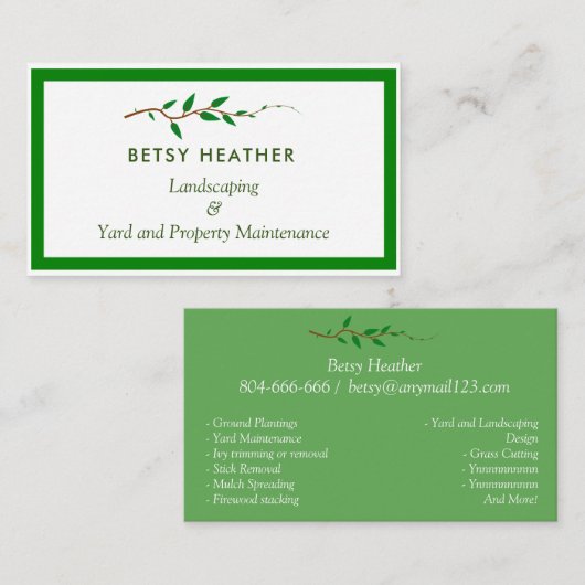 Landschappelijk landschapsonderhoud in de dagbouw visitekaartje (Voorkant / Achterkant)