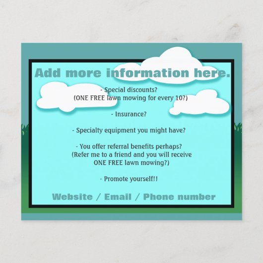 Landschappelijk ontwerp. Lawn service.  Flyer (Achterkant)