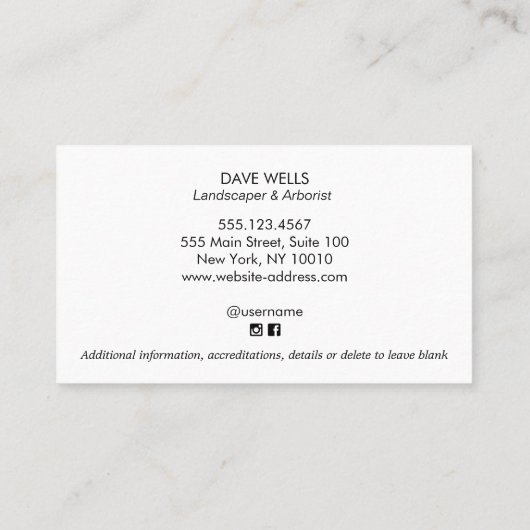 Landschappelijk ontwerp van boomschaar Emblem Busi Visitekaartje (Achterkant)