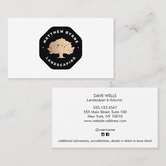 Landschappelijk ontwerp van boomschaar Emblem Busi Visitekaartje (Voorkant / Achterkant)