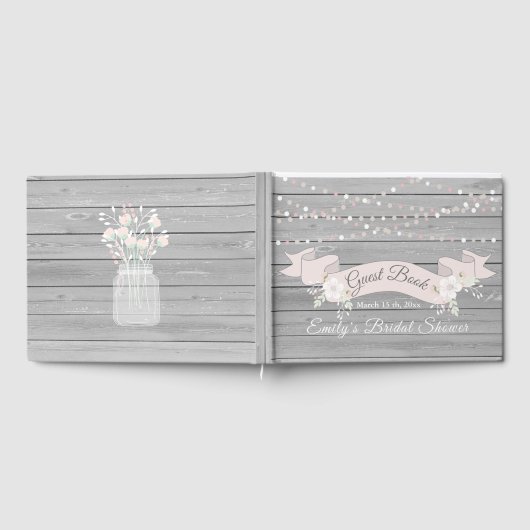 Landschappelijke grijze houten slingerlichten brui gastenboek (Volledig)