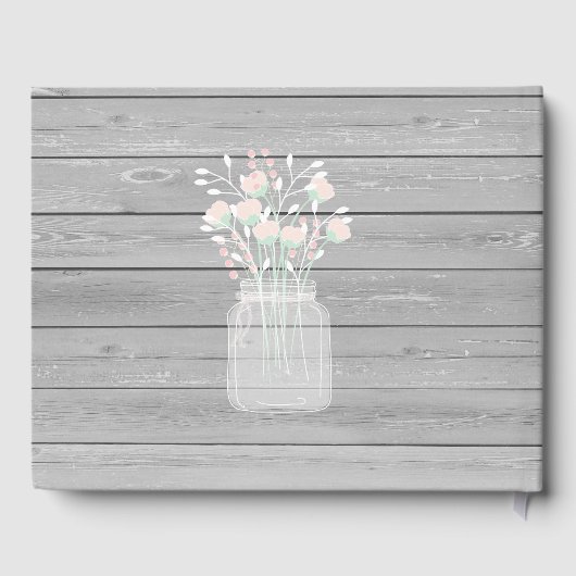 Landschappelijke grijze houten slingerlichten brui gastenboek (Achterkant)