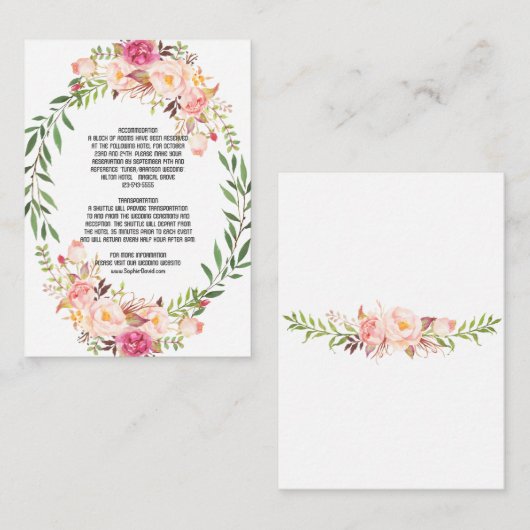 Landschappelijke Roze Blush Bloemige Bruiloft Deta Informatiekaartje (Voorkant / Achterkant)