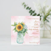 Landschappelijke zonnebloem glazen bruiloft uitnod kaart (Staand voorkant)