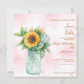 Landschappelijke zonnebloem glazen bruiloft uitnod kaart (Voorkant)