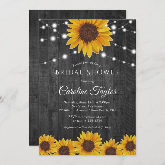 Landschappelijke zonnebloem slingerlampjes grijze  kaart (Voorkant / Achterkant)