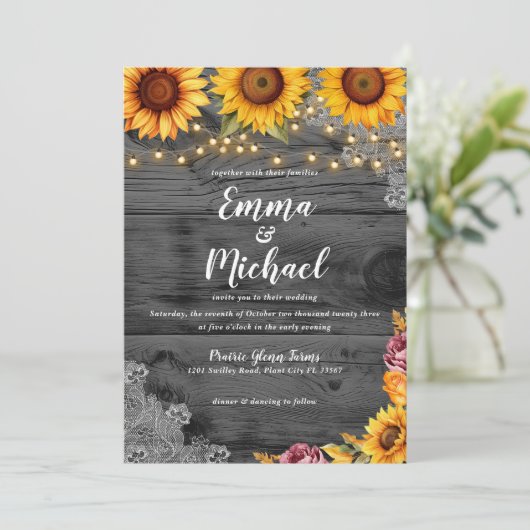 Landschappelijke zonnebloem slingerlichten trouw u kaart (Staand voorkant)