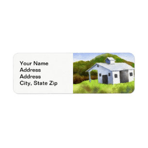 Landschappen boerderij met  zonder silo. etiket