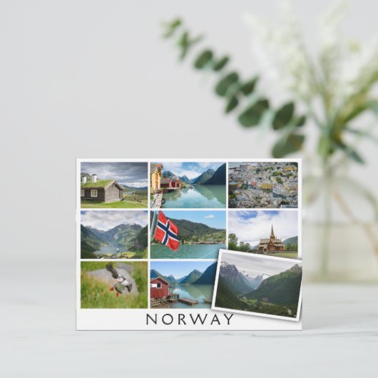 Landschappen en de tekst: "Noorwegen" in collage Briefkaart (Staand voorkant)