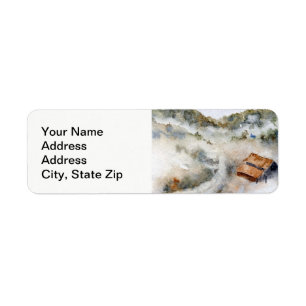 Landschappen en schilderachtig uitzichten die mist etiket