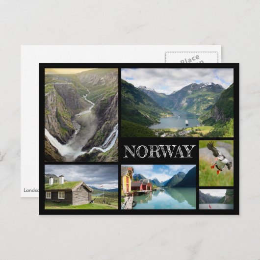 Landschappen met Geiranger in Noorse zwarte collag Briefkaart (Voorkant / Achterkant)