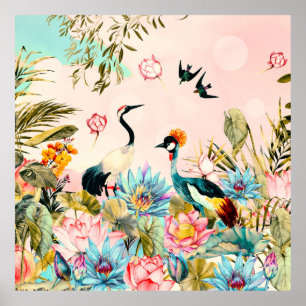 Landschappen van vogels in het paradijs poster