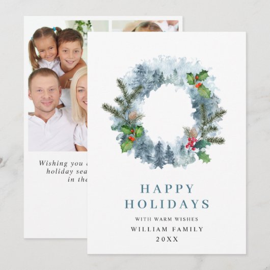 Landschaps Krans Kerst Vakantie Groet Foto Feestdagenkaart (Voorkant / Achterkant)