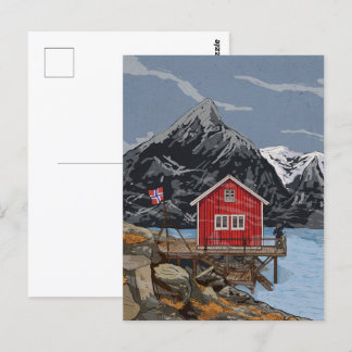 Landschapsbeeld Rorbu Lofoten Bergen Noorwegen Briefkaart