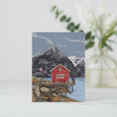 Landschapsbeeld Rorbu Lofoten Bergen Noorwegen Briefkaart (Staand voorkant)