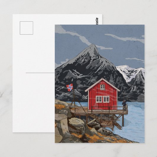 Landschapsbeeld Rorbu Lofoten Bergen Noorwegen Briefkaart (Voorkant / Achterkant)